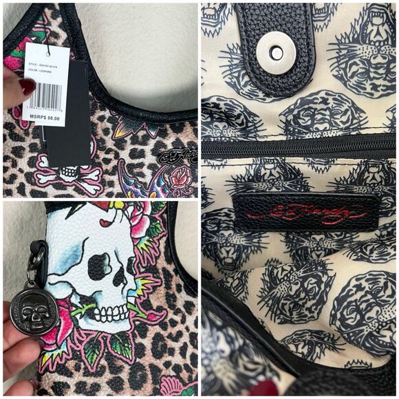 Ed Hardy Leopard Skull Tattoo Tote Bag Y2K Punk Rock NWT - Picture 6 of 8